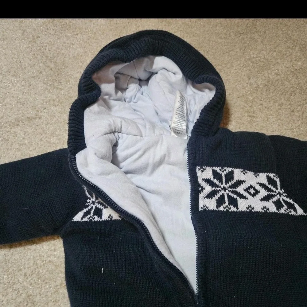 Vintage Absorba Navy Snowflake Sweater Zipper Hooded Kids 2T